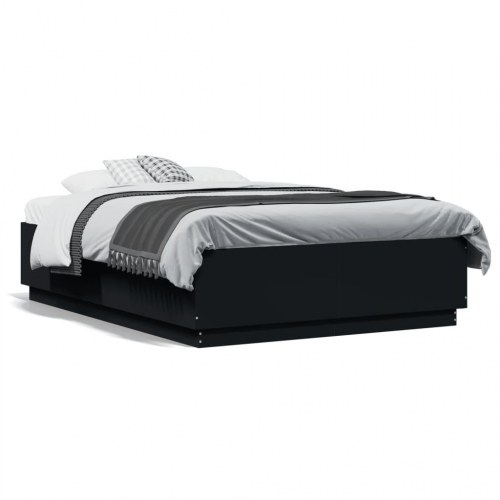 Sengeramme med LED-lys 140x190 cm konstrueret træ sort