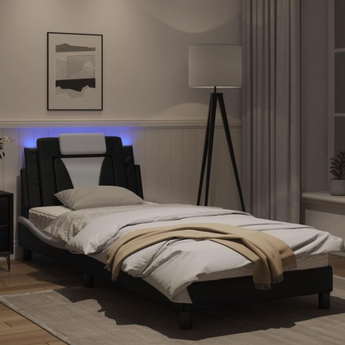 Sengeramme Viana med LED 90 x 200 cm - sort og hvid