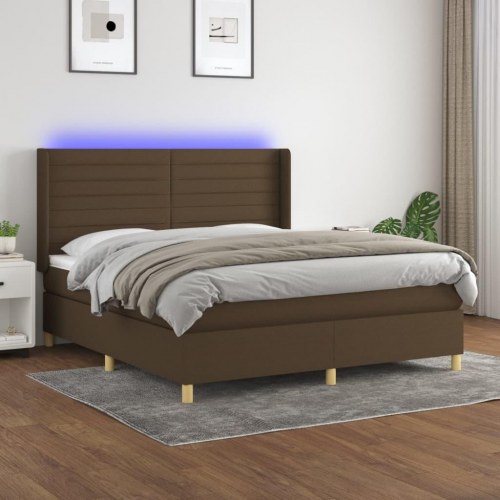 Kontinentalseng med LED-lys 180×200 cm - stof, mørkebrun