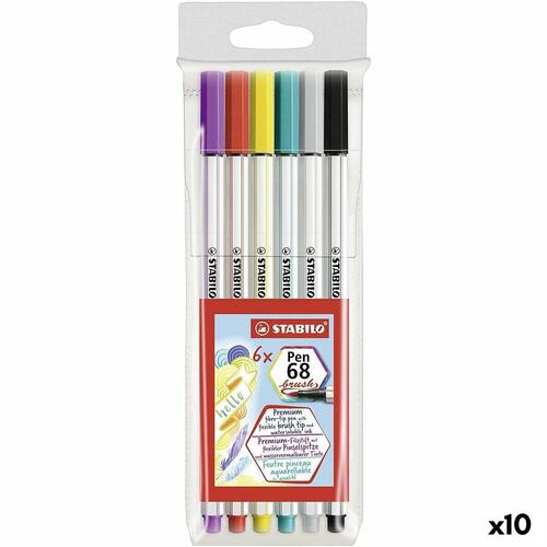 Sæt med Fiberpenne Stabilo Pen 68 Brush Multifarvet (10 enheder)