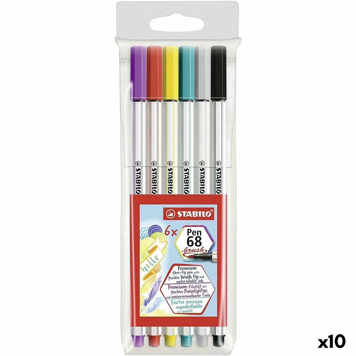 Sæt med Fiberpenne Stabilo Pen 68 Brush Multifarvet (10 enheder)