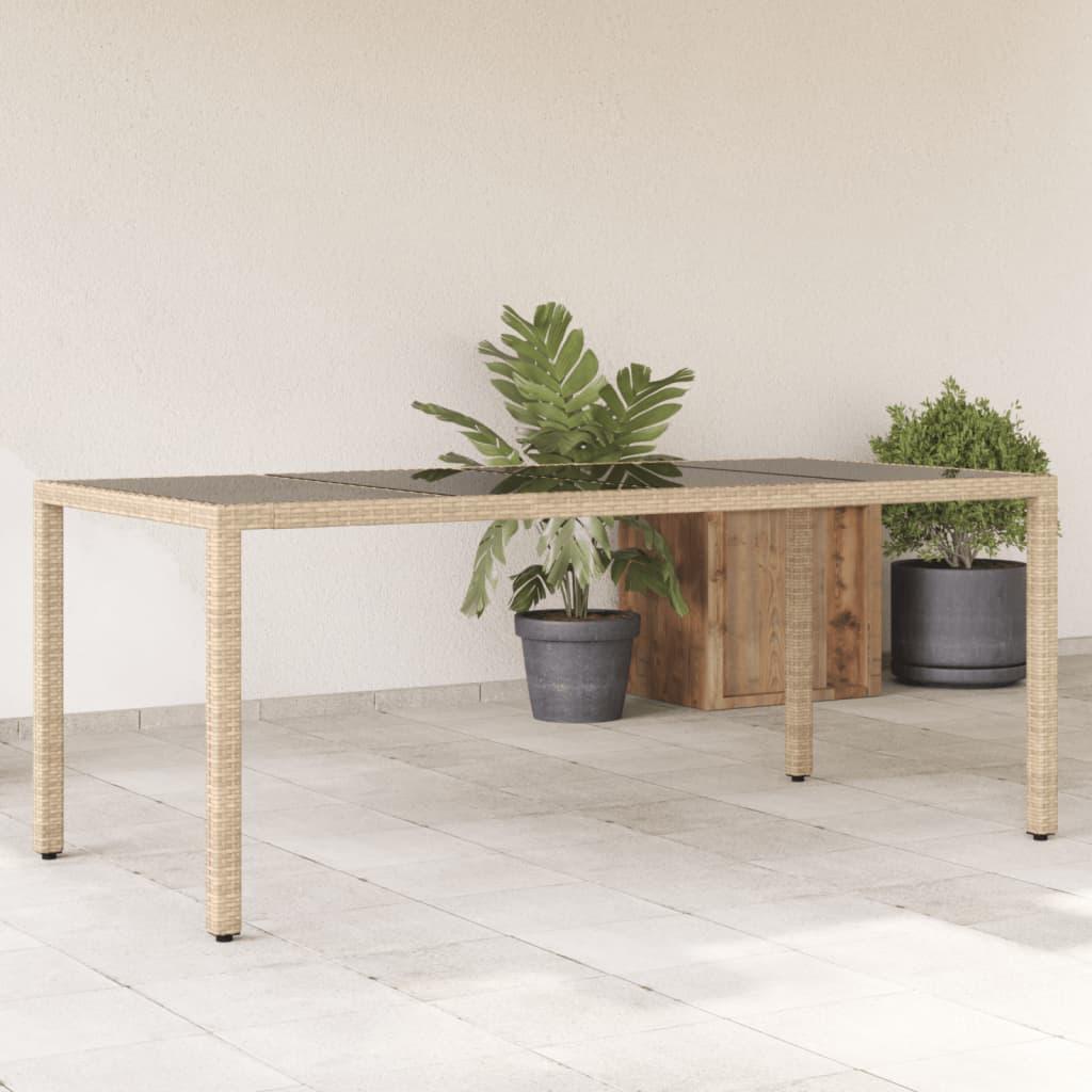 Havebord med glastop 190x90x75 cm polyrattan beige billede