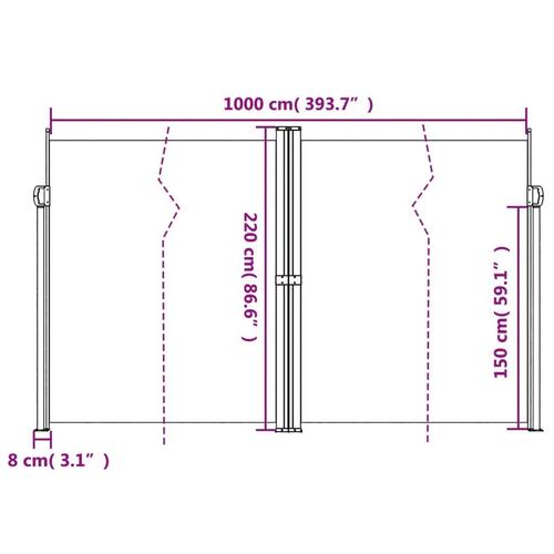 Sammenrullelig sidemarkise 220x1000 cm sort