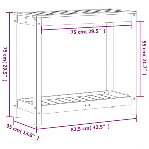 Plantebord med hylde 82,5x35x75 cm massivt fyrretræ