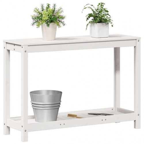 Plantebord med hylde 108x35x75 cm massivt fyrretræ hvid
