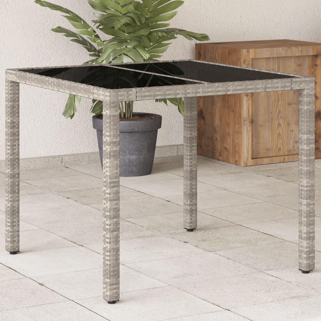 Havebord Med Glastop 90x90x75 Polyrattan Lysegrå