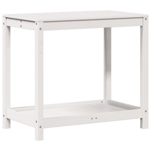 Plantebord med hylde 82,5x50x75 cm massivt fyrretræ hvid