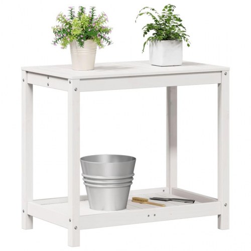 Plantebord med hylde 82,5x50x75 cm massivt fyrretræ hvid
