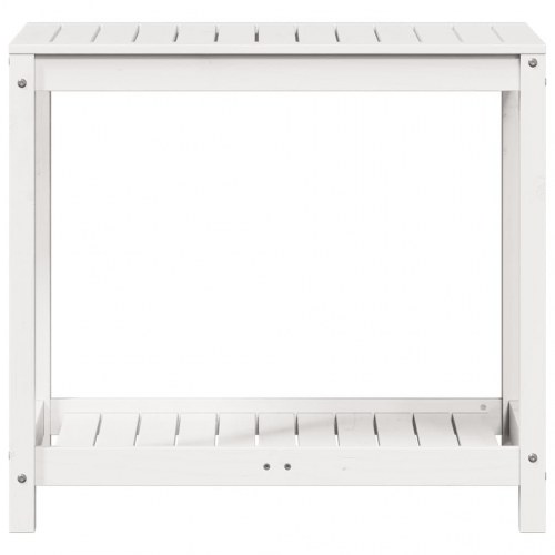 Plantebord med hylde 82,5x50x75 cm massivt fyrretræ hvid