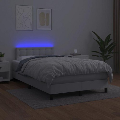 Kontinentalseng med madras og LED-lys - 120 x 190 cm - kunstlæder, hvid