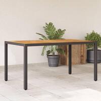 Havebord med akacietop 150x90x75 cm polyrattan sort