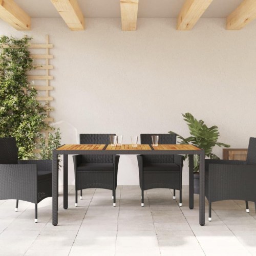 Havebord med akacietop 150x90x75 cm polyrattan sort