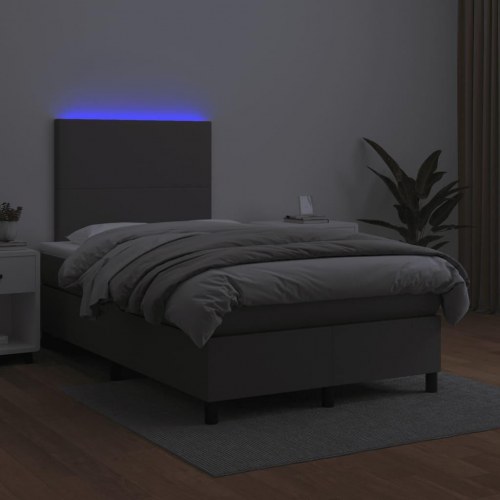 Kontinentalseng med madras og LED-lys 120×190 cm - kunstlæder, grå
