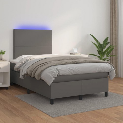 Kontinentalseng med madras og LED-lys 120×190 cm - kunstlæder, grå