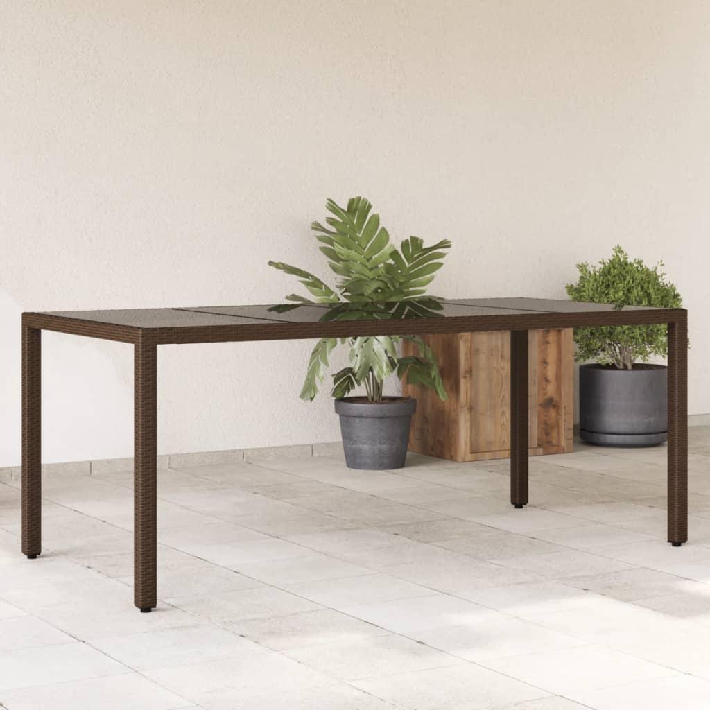 Havebord med glastop 190x90x75 cm polyrattan brun billede