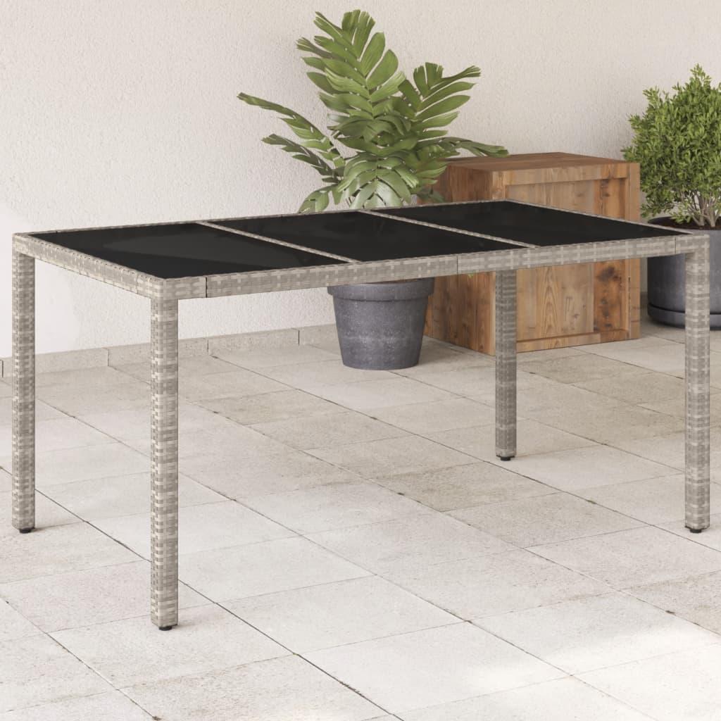 Havebord Med Glastop 150x90x75 Polyrattan Lysegrå