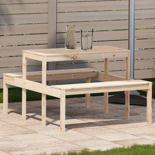 Picnicbord med bænke i massivt fyrretræ - 110 x 134 x 75 cm