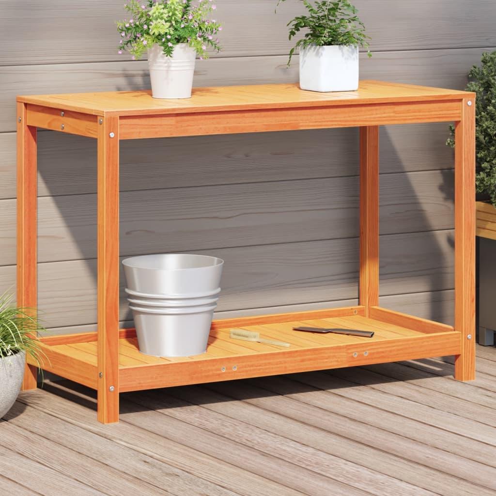 Plantebord med hylde 108x50x75 cm massivt fyrretræ gyldenbrun