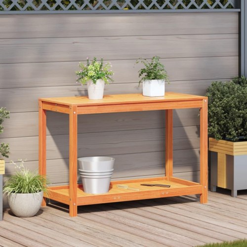 Plantebord med hylde 108x50x75 cm massivt fyrretræ gyldenbrun