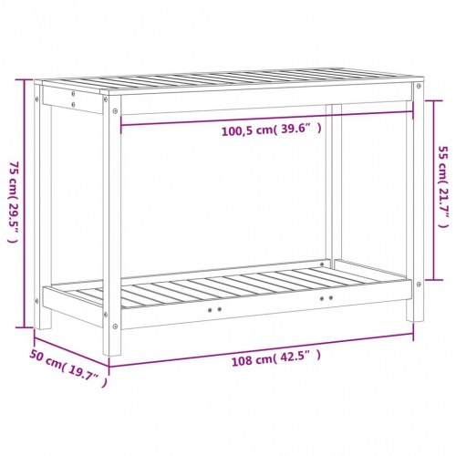 Plantebord med hylde 108x50x75 cm massivt fyrretræ gyldenbrun