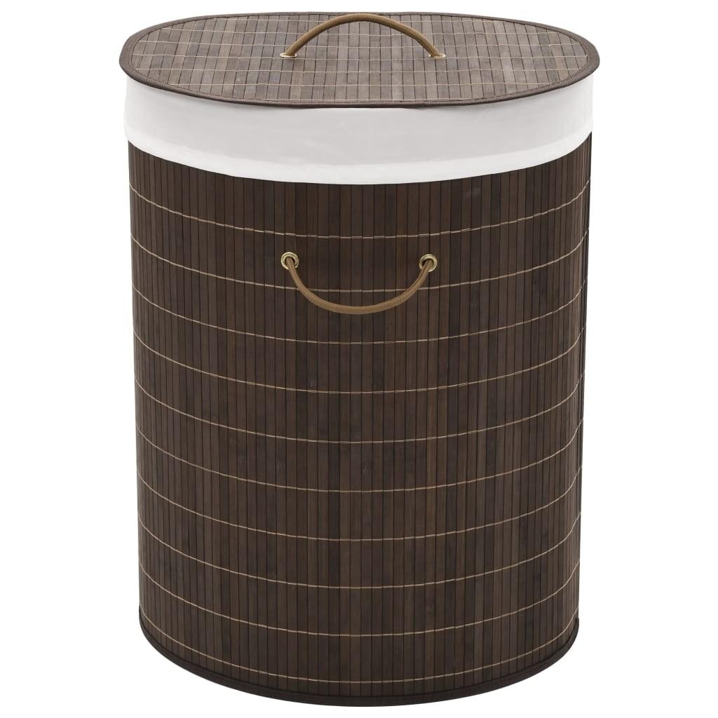 Vasketøjskurv bambus oval mørkebrun