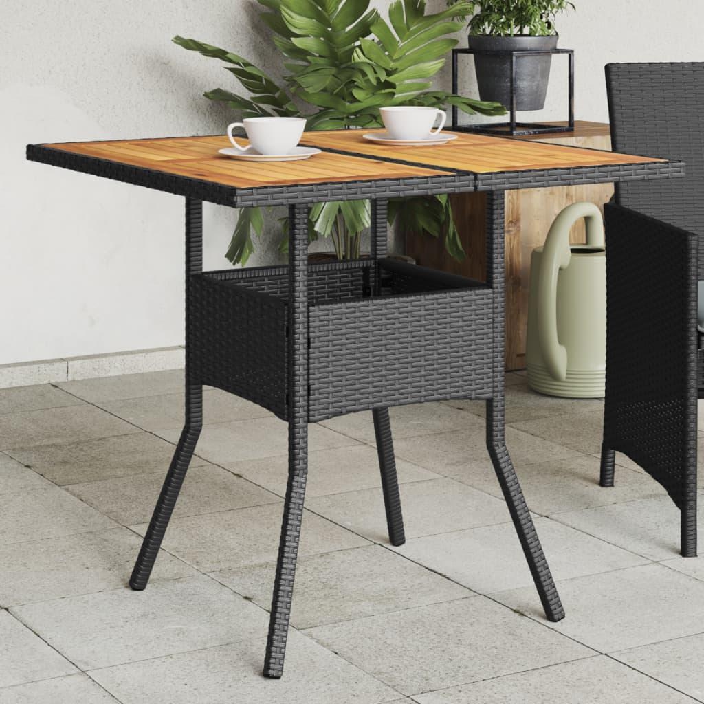 Havebord Med Top 80X80X75 Cm Polyrattan - Sort / træ