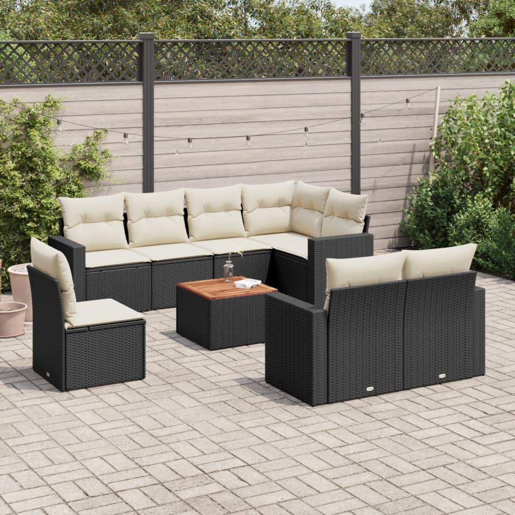 Spisebordssæt Til Haven 9 Dele Med Hynder Polyrattan - Sort og cremefarvet / 3x midterdel hjørnedel bord
