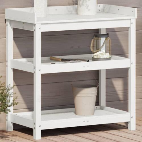 Plantebord med hylder 82,5x45x86,5 cm massivt fyrretræ hvid
