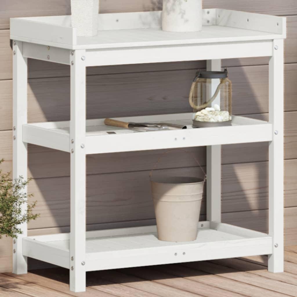 Plantebord med hylder 82,5x45x86,5 cm massivt fyrretræ hvid