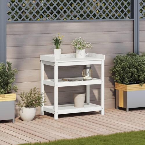 Plantebord med hylder 82,5x45x86,5 cm massivt fyrretræ hvid