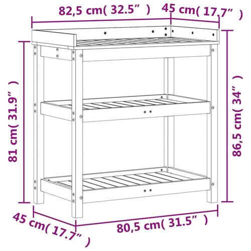 Plantebord med hylder 82,5x45x86,5 cm massivt fyrretræ hvid