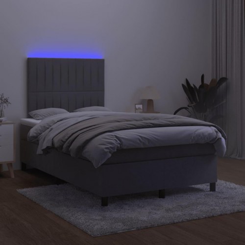 Kontinentalseng med madras og LED-lys 120×190 cm - fløjl, mørkegrå