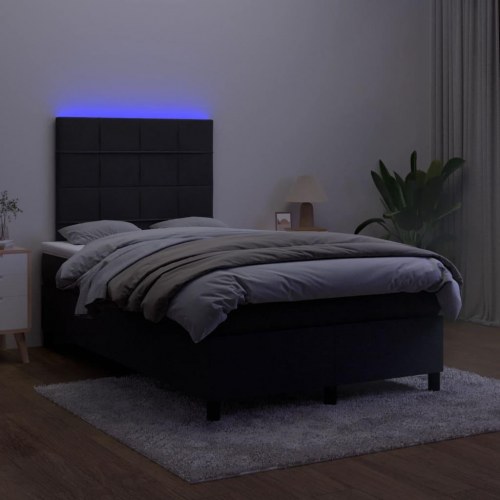 Kontinentalseng i fløjl med madras og LED-lys 120 x 190 cm - sort