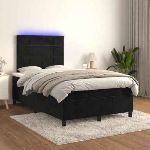 Kontinentalseng i fløjl med madras og LED-lys 120 x 190 cm - sort