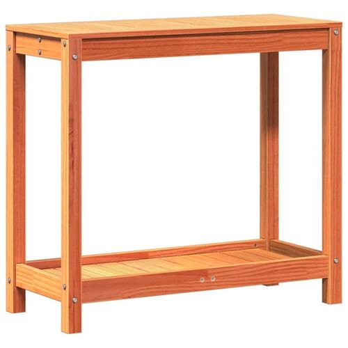 Plantebord med hylde 82,5x35x75 cm massivt fyrretræ gyldenbrun
