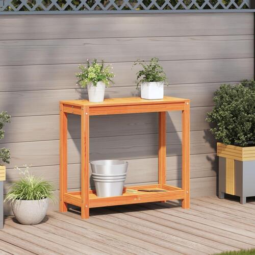 Plantebord med hylde 82,5x35x75 cm massivt fyrretræ gyldenbrun