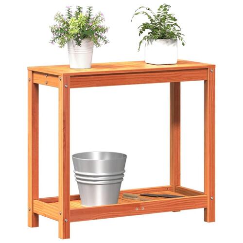 Plantebord med hylde 82,5x35x75 cm massivt fyrretræ gyldenbrun