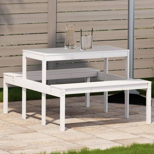 Picnicbord med bænke 110 x 134 x 75 cm i massivt fyrretræ - hvid