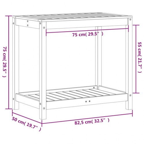 Plantebord med hylde 82,5×50×75 cm - massivt douglasgran