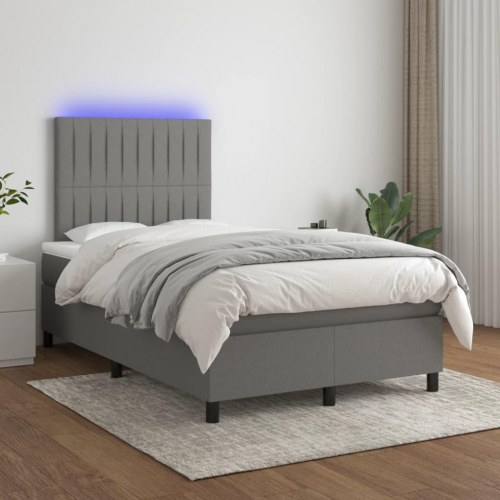 Kontinentalseng med LED-lys 120×190 cm - stof, mørkegrå