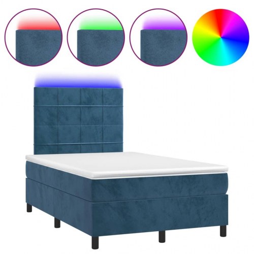Kontinentalseng med LED, madras og topmadras 120x190 cm - velour mørkeblå
