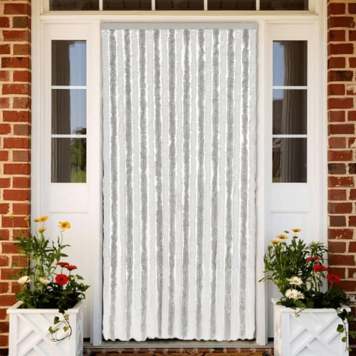 Flueforhæng 56 × 185 cm i chenille - lysegrå/hvid