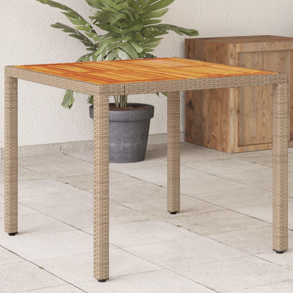 Havebord 90x90x75 Polyrattan Akacietræ Beige