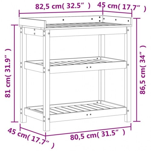 Plantebord med hylder 82,5×45×86,5 cm - massivt fyrretræ