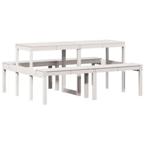 Picnicbord med bænke i massivt fyrretræ 160 x 134 x 75 cm - hvid