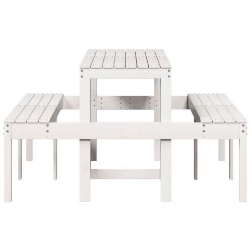 Picnicbord med bænke i massivt fyrretræ 160 x 134 x 75 cm - hvid