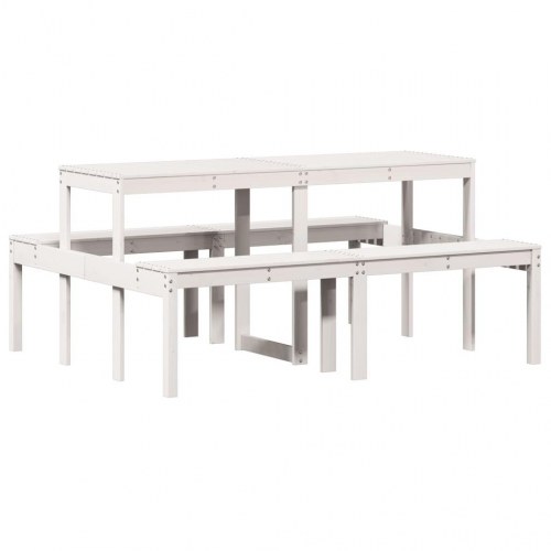Picnicbord med bænke i massivt fyrretræ 160 x 134 x 75 cm - hvid