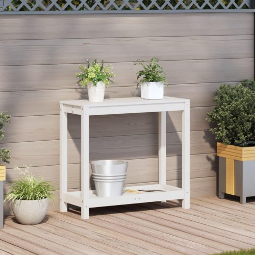 Plantebord med hylde 82,5x35x75 cm massivt fyrretræ hvid