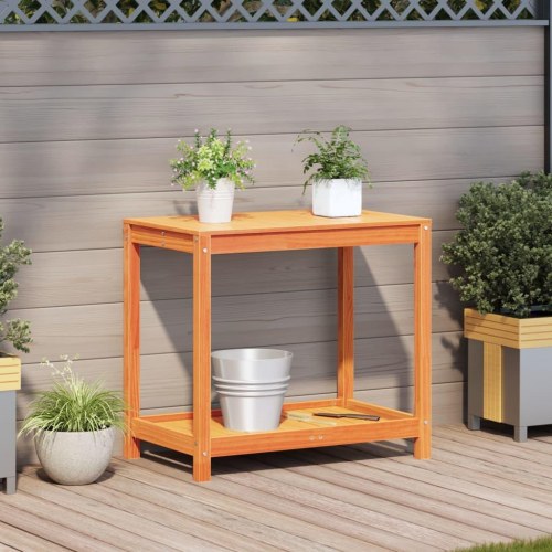 Plantebord med hylde 82,5×50×75 cm i massivt fyrretræ - gyldenbrun