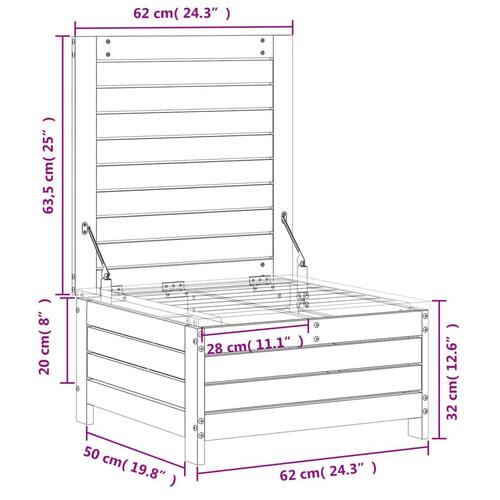 Haveskammel 62x63,5x32 cm massivt fyrretræ